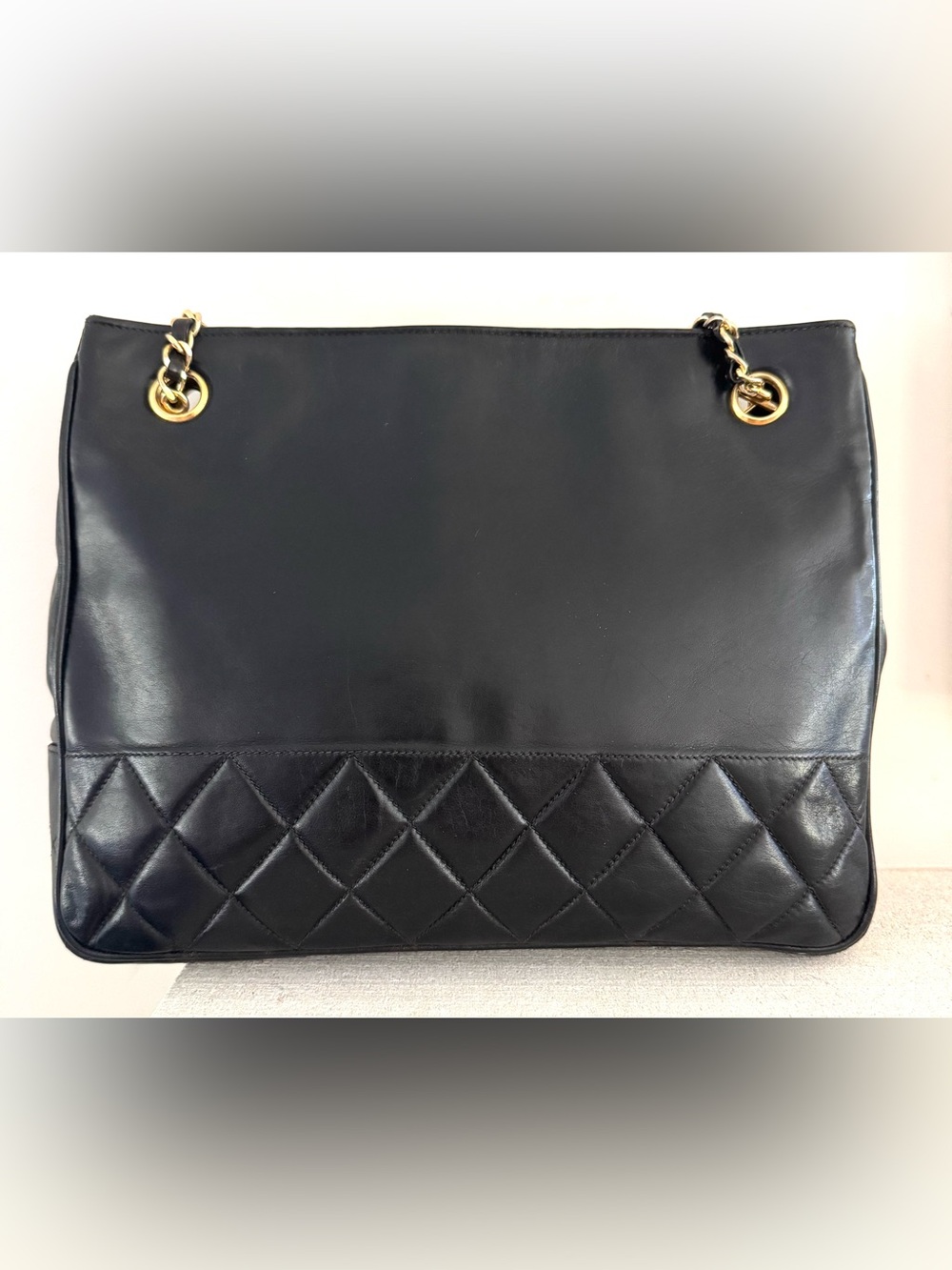 CHANEL Vintage Small Shopper Tote Shoulder Bag Black Lambskin + COA - Picture 2 of 14